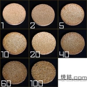 ブロンズ焼結金属の公称濾過精度(気孔径)一覧