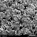 異形粉(イレギュラー粉)を使用した多孔質金属のSEM(走査型電子顕微鏡)画像 公称濾過精度100μmのSUS製多孔質焼結金属フィルター