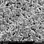 異形粉(イレギュラー粉)を使用した多孔質金属のSEM(走査型電子顕微鏡)画像 公称濾過精度2μmのSUS製多孔質焼結金属フィルター